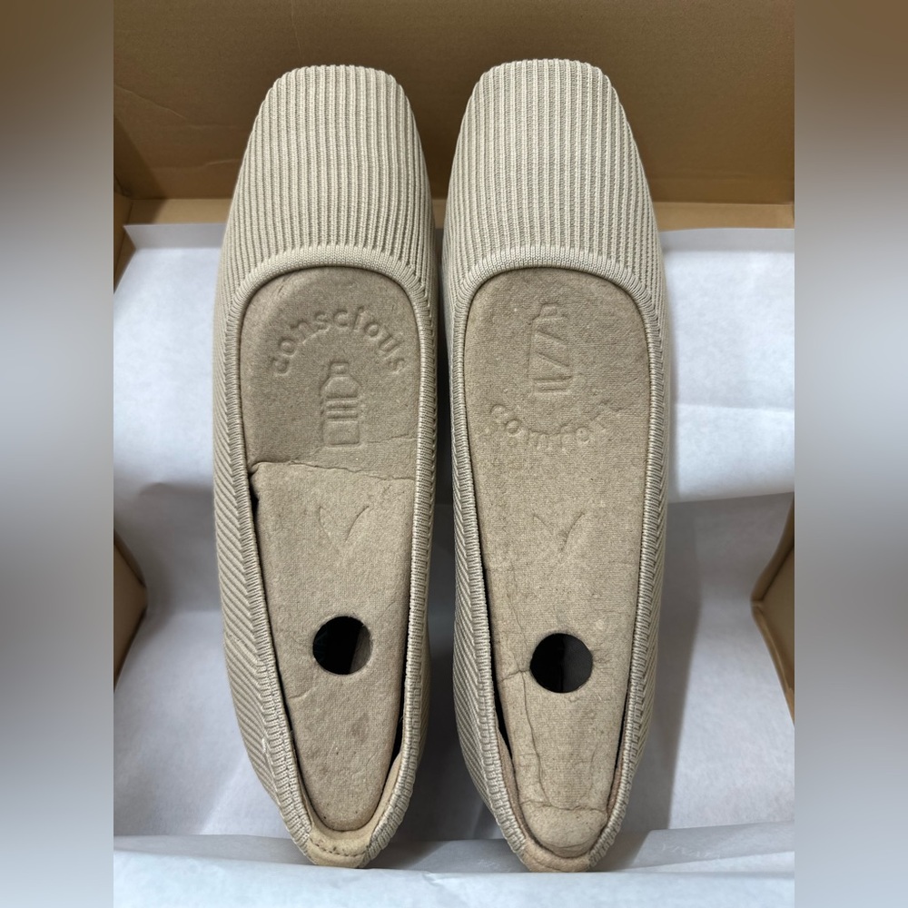 Vivaia Conscious Collection Women’s Square Toe Low Heel Pumps in Beige